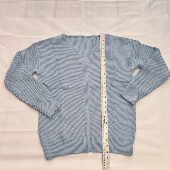 Womens Pullover Sweaters Sexy V Neck Solid Color Loose Ribbed Knitwear Sweater M - Picture 5 of 6